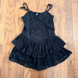 Wild Fable Black Mini Dress Women's M Ruffle Tiered Sheer Slip‎ Festival Y2K